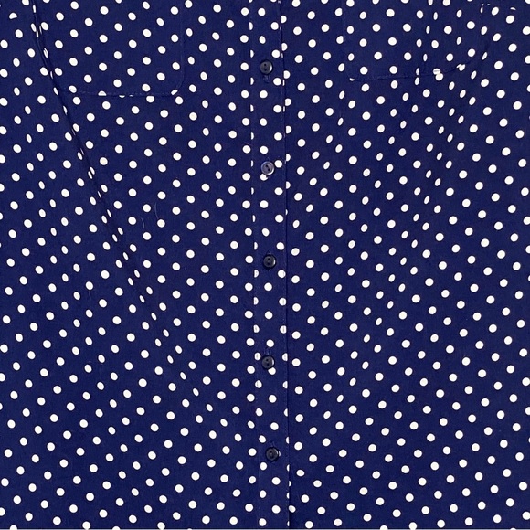 Notations 1X Top Shirt Navy Blue White Polka Dot Button Up Long Sleeve V Neck - Picture 2 of 6